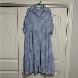 MABLE Light Blue Striped Midi Dress